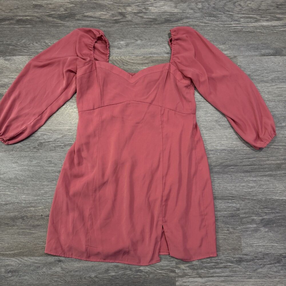 Abercrombie & Fitch Mini Dress Large Rose Pink Puff Sleeve Sweetheart Slit